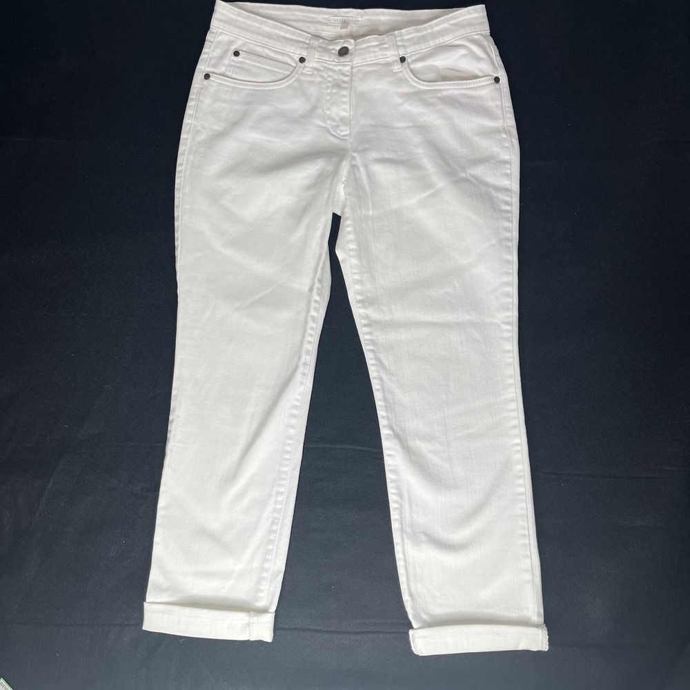 Eileen Fisher Women‎ Cropped Ankle Pants White Mid Rise Organic Cotton Size XS